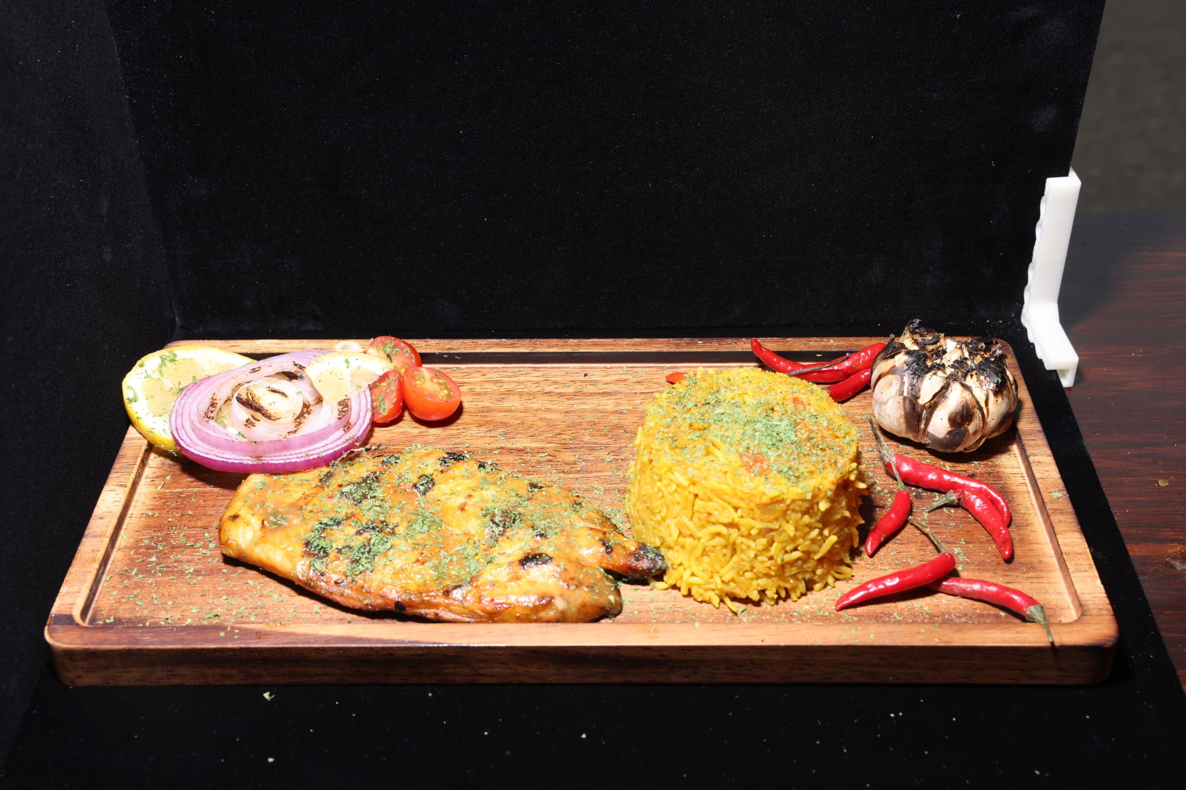 Peri peri chicken breast with rice platter