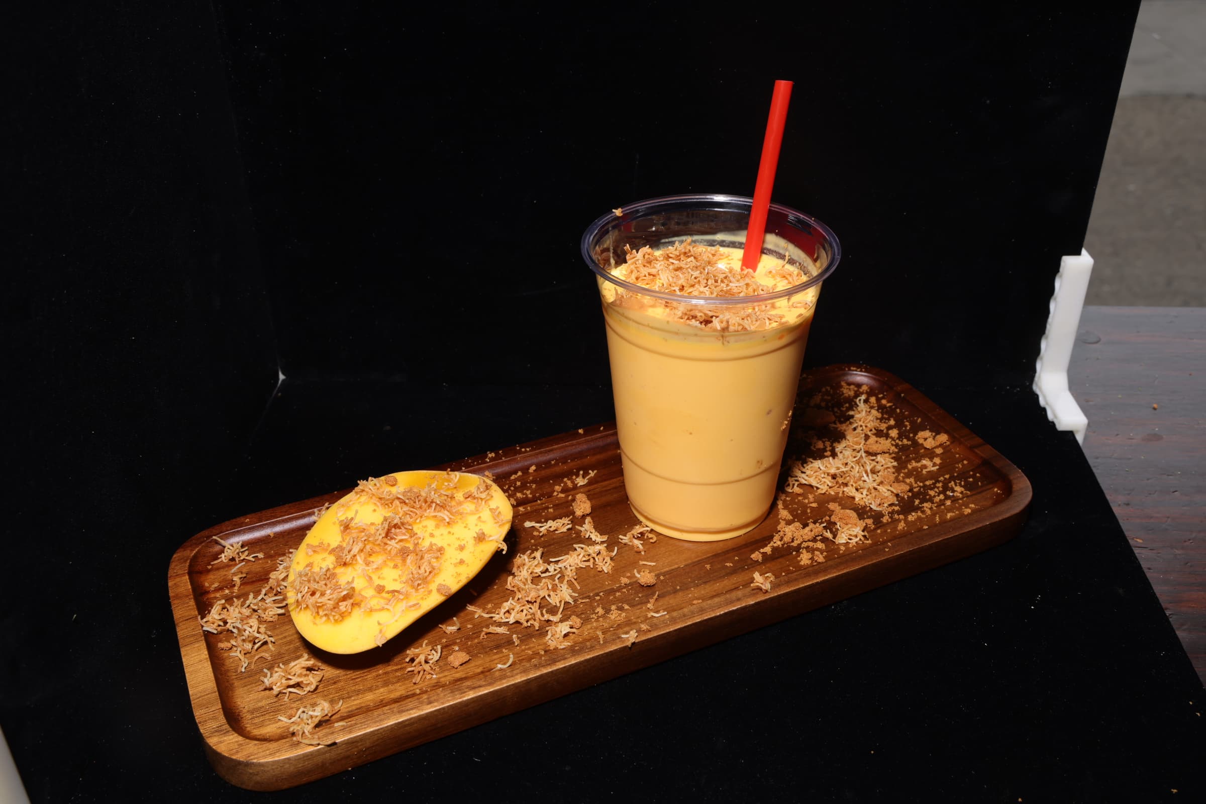 Mango milkshake with toppings